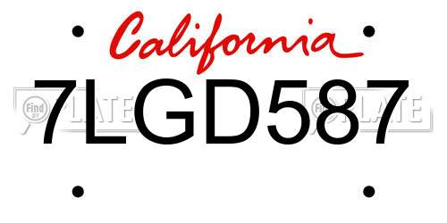 7LGD587 California License Plate