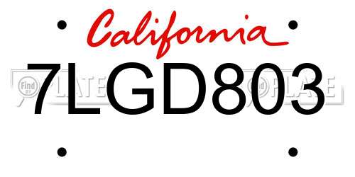 7LGD803 California License Plate