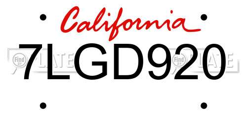 7LGD920 California License Plate