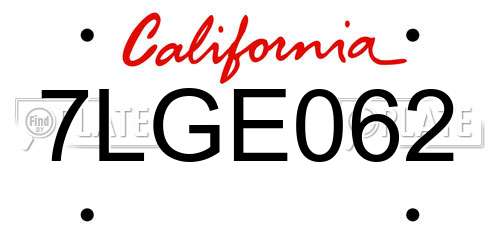 7LGE062 California License Plate