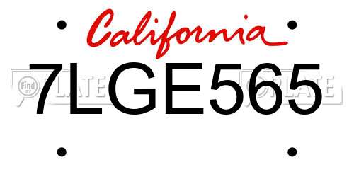 7LGE565 California License Plate