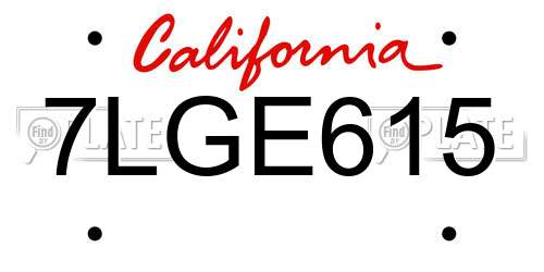 7LGE615 California License Plate