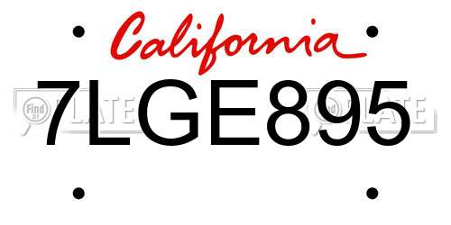 7LGE895 California License Plate