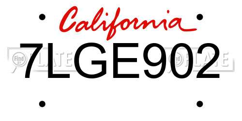 7LGE902 California License Plate