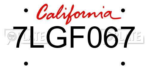 7LGF067 California License Plate