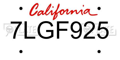 7LGF925 California License Plate