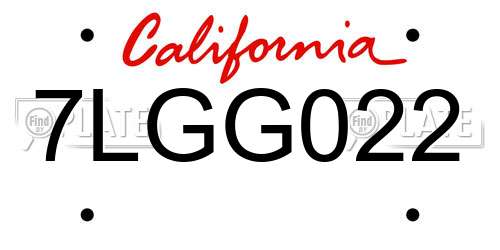 7LGG022 California License Plate