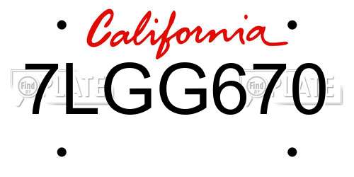 7LGG670 California License Plate