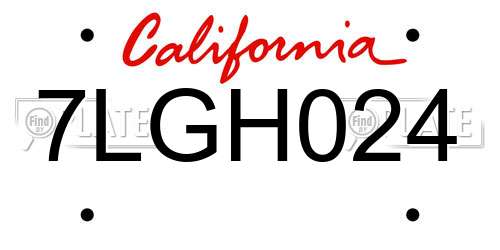 7LGH024 California License Plate