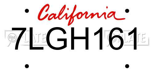 7LGH161 California License Plate