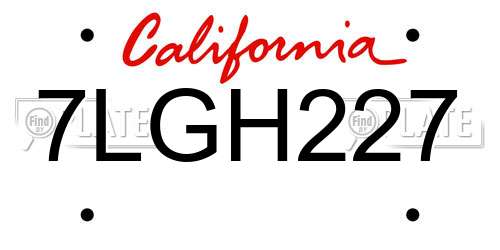 7LGH227 California License Plate