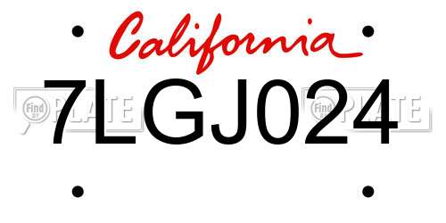 7LGJ024 California License Plate