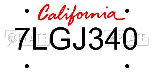 7LGJ340 California License Plate