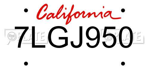 7LGJ950 California License Plate