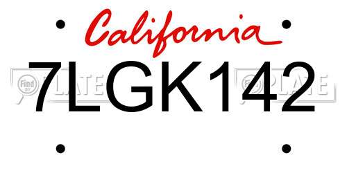 7LGK142 California License Plate