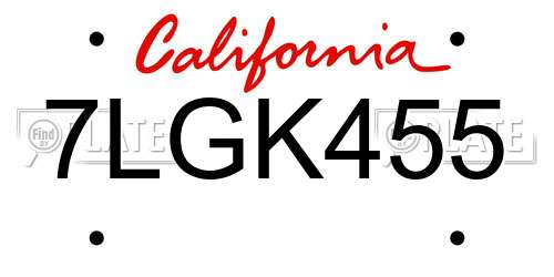 7LGK455 California License Plate