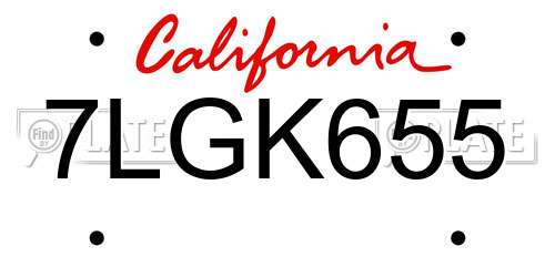 7LGK655 California License Plate