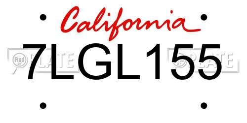 7LGL155 California License Plate