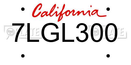 7LGL300 California License Plate
