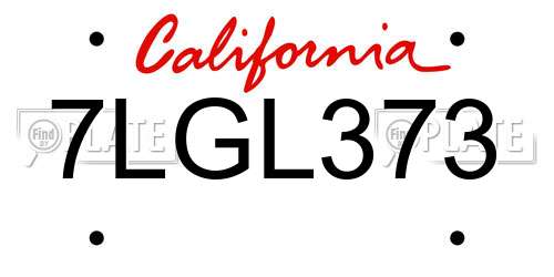 7LGL373 California License Plate