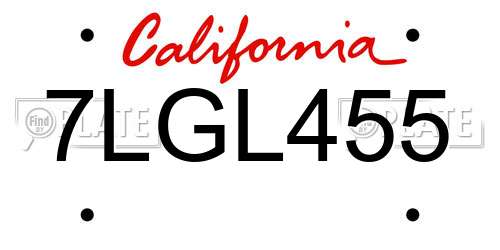 7LGL455 California License Plate