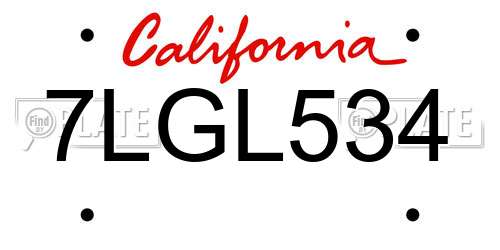 7LGL534 California License Plate