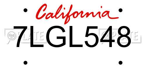 7LGL548 California License Plate
