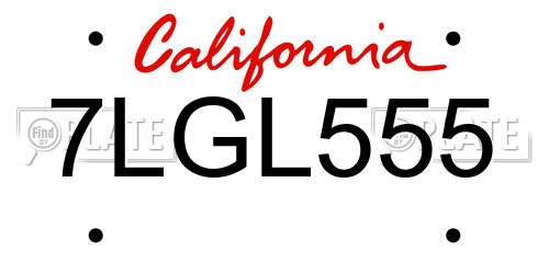 7LGL555 California License Plate