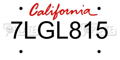 7LGL815 California License Plate