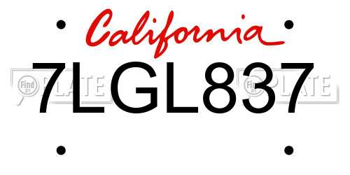 7LGL837 California License Plate