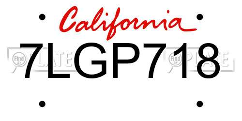 7LGP718 California License Plate