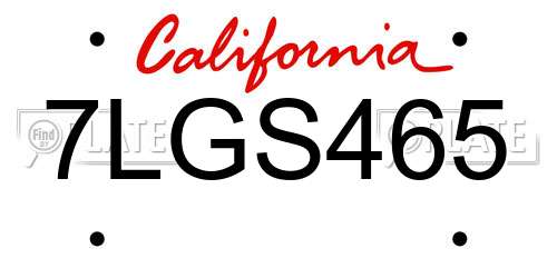 7LGS465 California License Plate