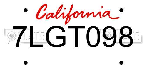 7LGT098 California License Plate