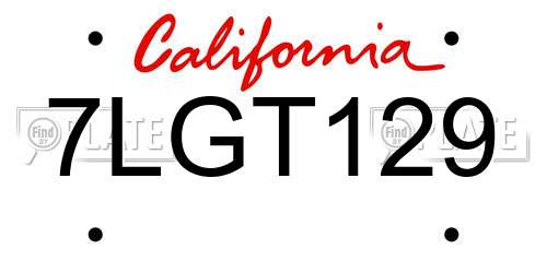 7LGT129 California License Plate