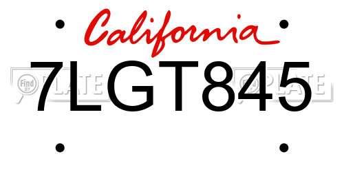 7LGT845 California License Plate