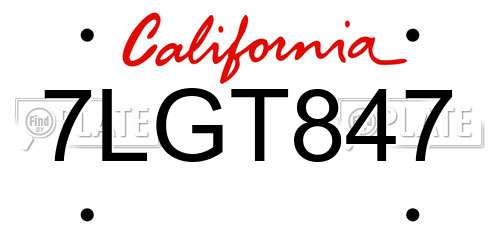 7LGT847 California License Plate
