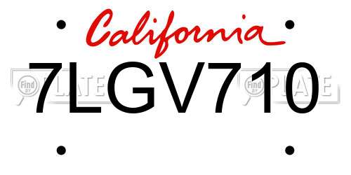 7LGV710 California License Plate