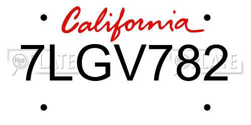 7LGV782 California License Plate