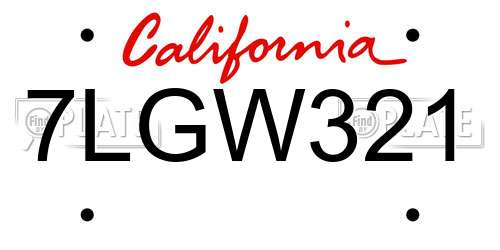 7LGW321 California License Plate