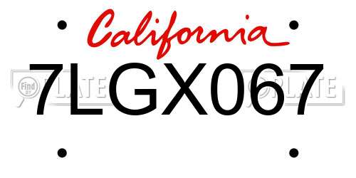 7LGX067 California License Plate