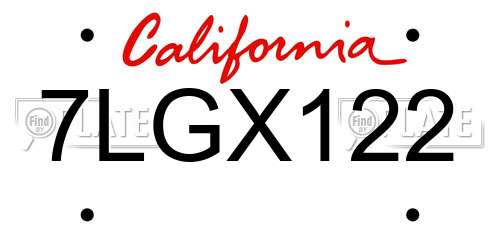 7LGX122 California License Plate