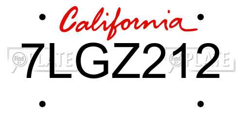 7LGZ212 California License Plate