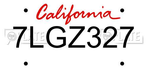 7LGZ327 California License Plate