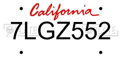 7LGZ552 California License Plate