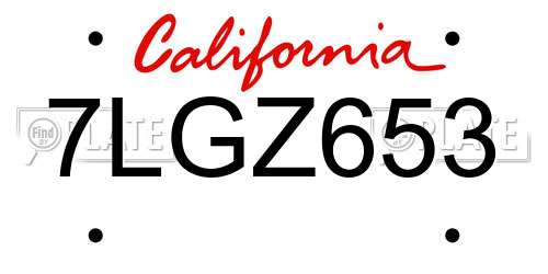 7LGZ653 California License Plate