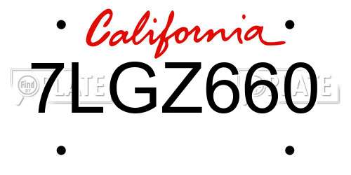 7LGZ660 California License Plate