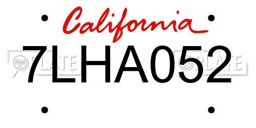 7LHA052 California License Plate