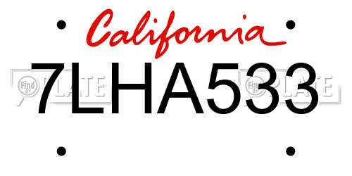 7LHA533 California License Plate