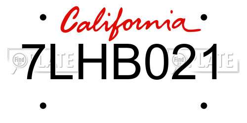 7LHB021 California License Plate