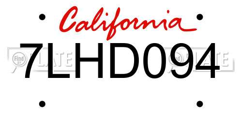 7LHD094 California License Plate
